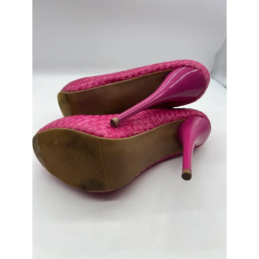 Fashion Platform Woven Basket‎ Weave Pink Stiletto Heels Size 8 LA Allen's